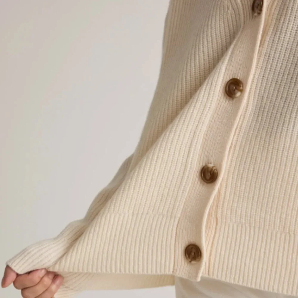Quince Mongolian Cashmere Fisherman Boxy Cropped Cardigan Sweater Womens Ivory S - Picture 3 of 7
